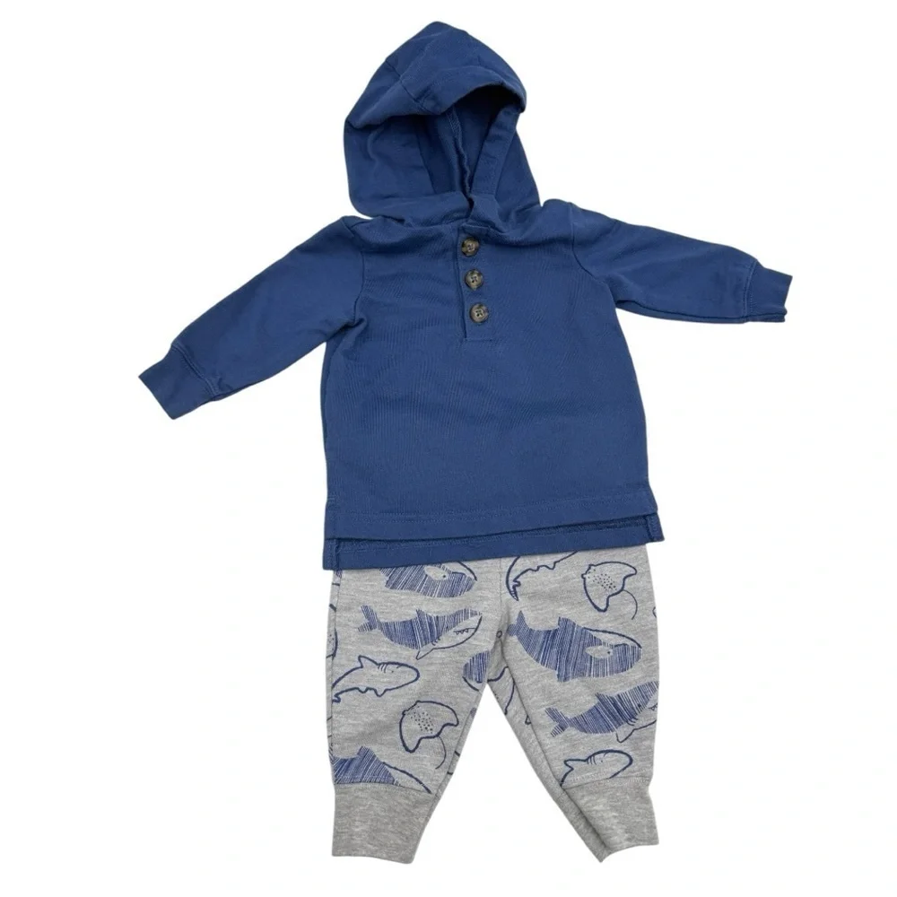 Carter’s Blue Hoodie and Gray Whale Print Pants Set